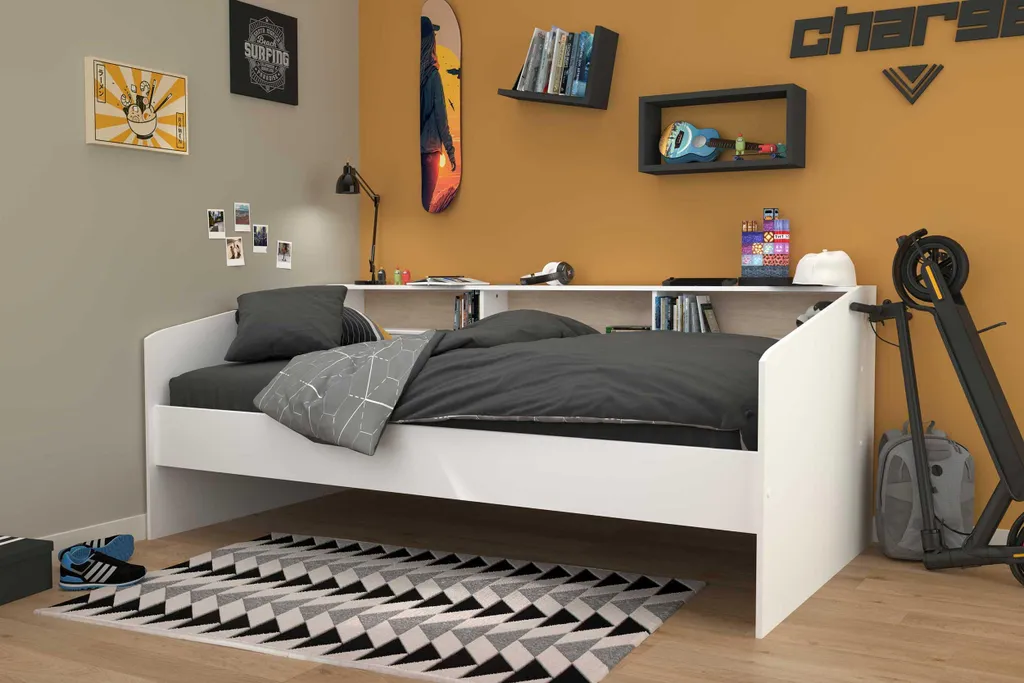 Lit junior Sleep 90x200 cm blanc et chêne avec étagères intégrées - 4