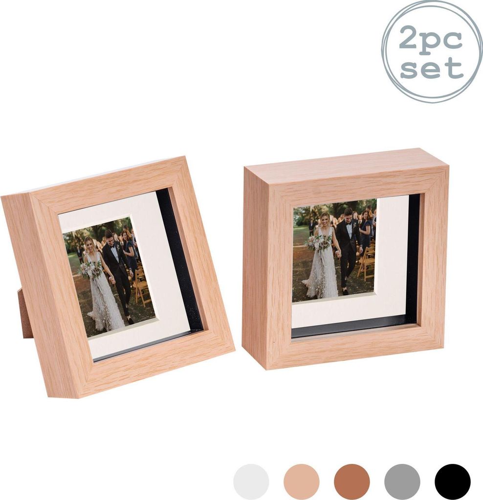 Nicola Spring 2 Stück 4 x 4 3D Shadow Box Photo Frame Set - Craft Anzeigen Bilderrahmen mit 2 x 2 Montieren - Glas Aperture - hellen Holz / Elfenbein