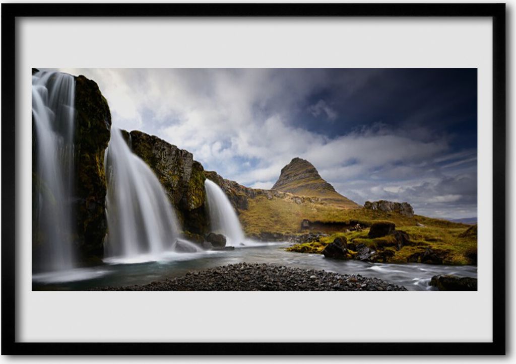 Bild 100x70 MDF-Rahmen Wandkunst Berg Wasserfall Landschaft