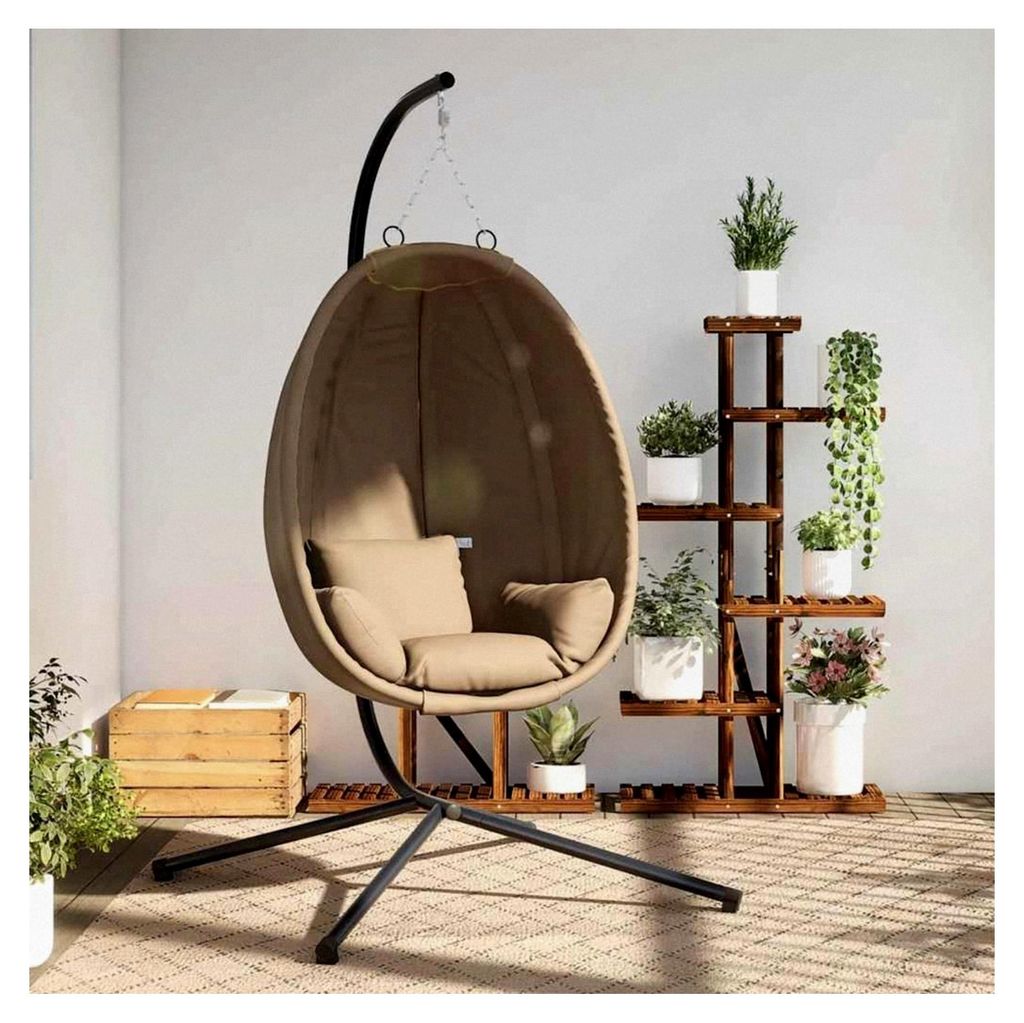Hängesessel im Ei-Design mit Ständer in Taupe aus Stoff und Stahl für Wohnzimmer, Schlafzimmer und Büro