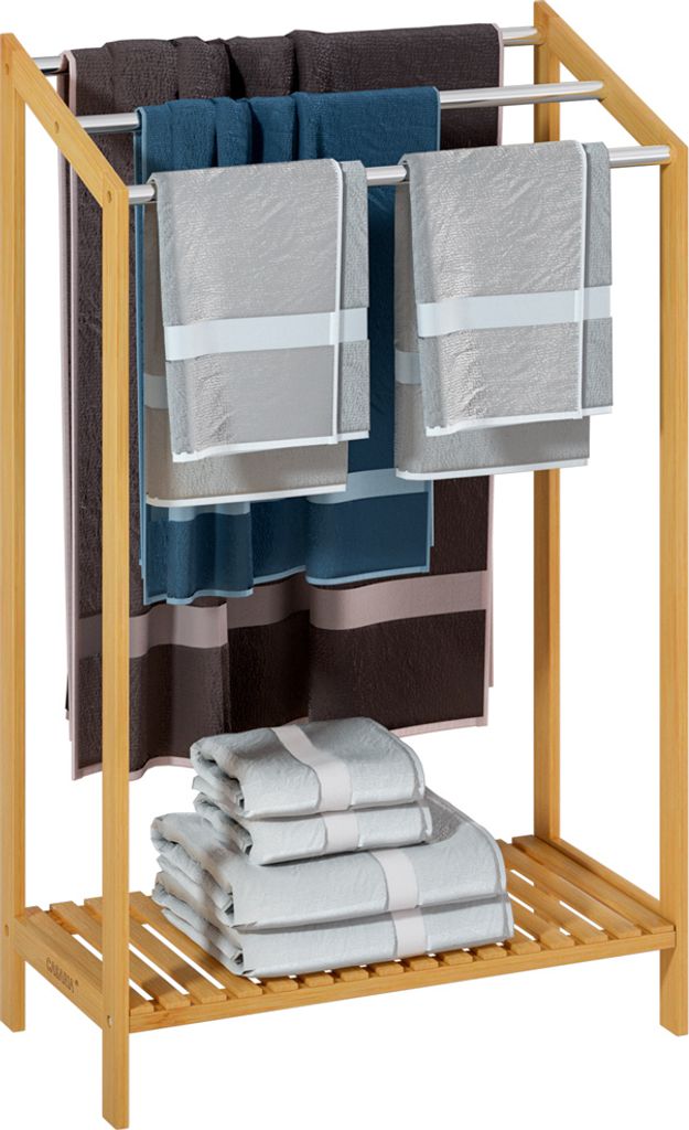 CASARIA® Handtuchhalter Stehend Bambus Holz 3 Edelstahl Produktbild 
