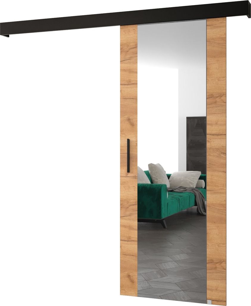 MEBLE KRYSPOL Schiebetürsystem SALWADOR 2 mit Schienenabdeckung und Spiegel, Einbautüren, 90x204cm, Handwerk Gold