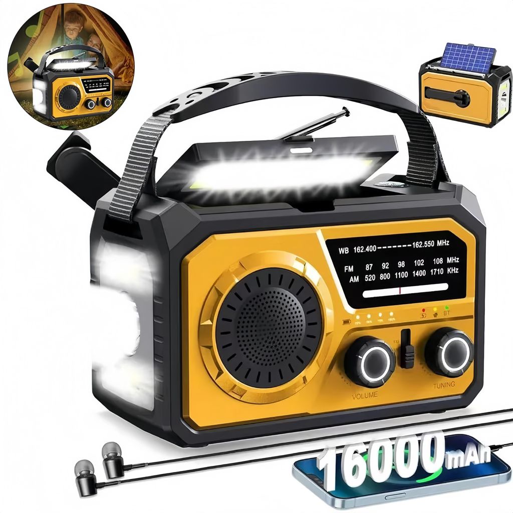 Noodradio met 16000mAh zonne-energie en handkruk - Productafbeelding 