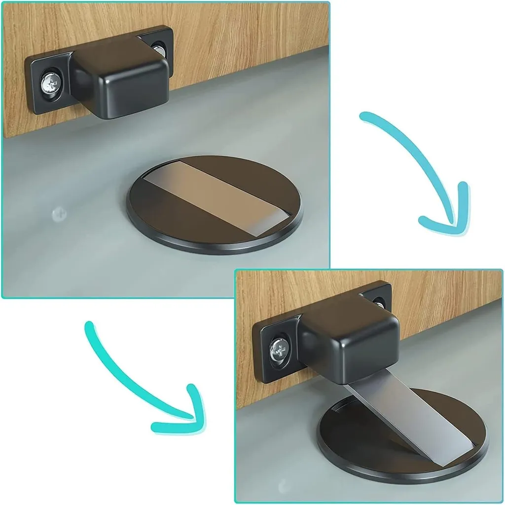 Arrêt de porte magnétique invisible noir - Lot de 2 butoirs en métal