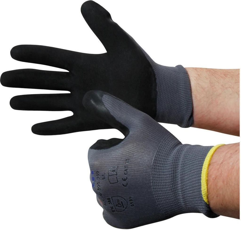 Montage-Feinstrickhandschuhe, Größe 10/XL, grau, 13G-Trägermaterial, Latex-Soft