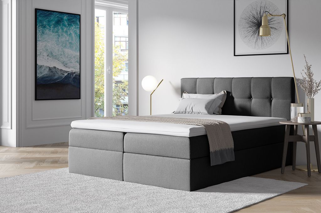 Stilvolles Ehebett mit Stauraum RECIVIO grau 160 + ER TOPPER