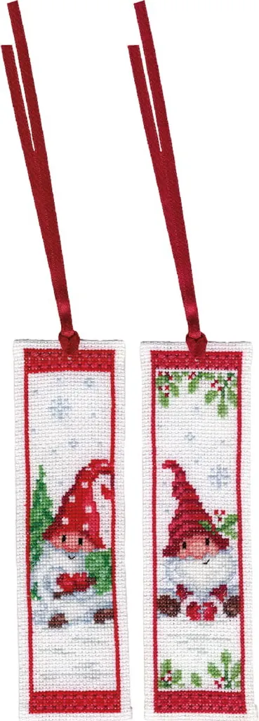 Kit Punto Croce Vervaco Segnalibri Natalizi - Set 2 Gnomi 6x20cm Aida 14