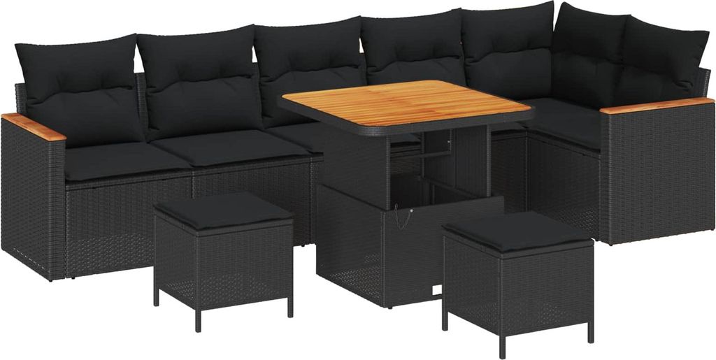 Gartensofa-set 9 pcs Schwarz Poly-Rattan