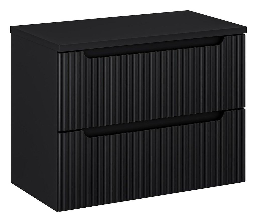 Waschbeckenunterschrank 80 cm - Mit Arbeitsplatte & Unterschrank 2 Schubladen, Nova Black N BM122 - Schwarz/Matt
