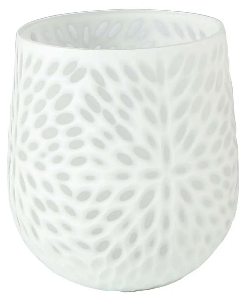 Goebel White Carved Vase Glas - Vase en verre blanc sculpté 22,5cm