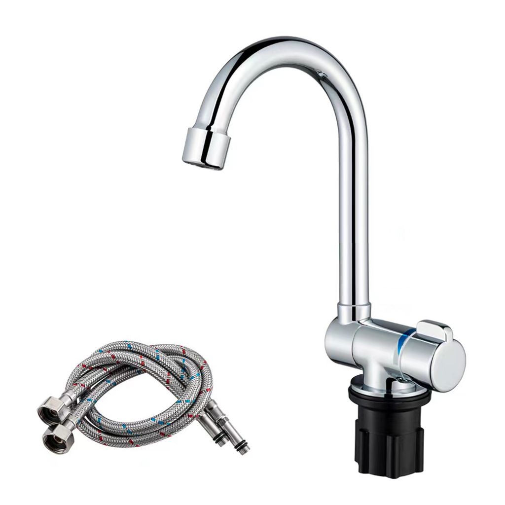 Klappbare Kuechenarmaturen, polnisches Chrom, Einhand-Waschtischarmatur mit Wasserversorgungsschlaeuchen, 360 Grad drehbar, G1/2-Gewinde, klappbare...