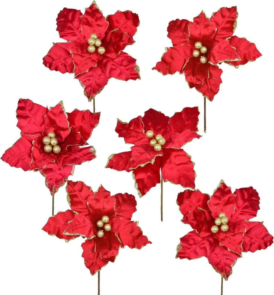 Poinsettia rouge pailleté Ø25 cm : fleurs textile pour décor de Noël