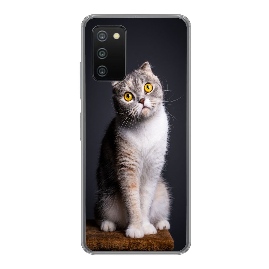 MuchoWow Handyhülle Schutzhülle Hülle für Samsung Galaxy A03s Katze - Augen - Licht Silikon Softcase Handy Hülle