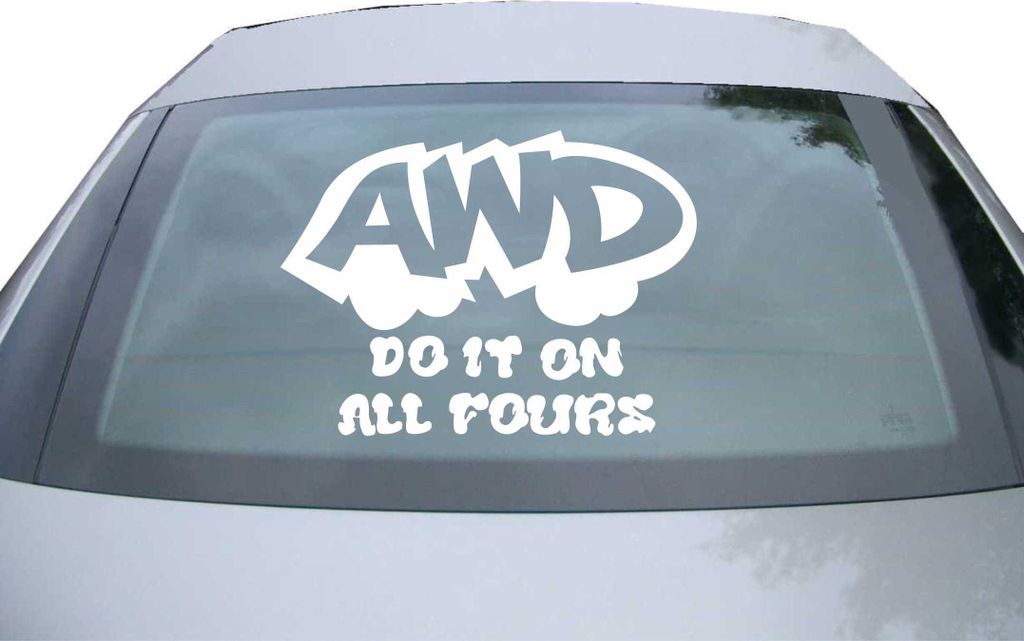 Indigos UG - Aufkleber Heckscheibe & Motorklappe DE2474 - weiß - 600x439 mm - AWD do it on all fours - Auto Scheiben Fenster Heckklappe Tuning Rac...