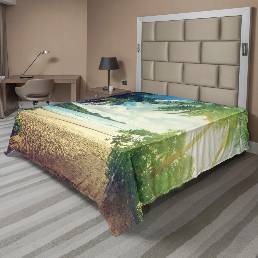 Drap de lit vacances d'été pour décoration chambre tropicale bleue
