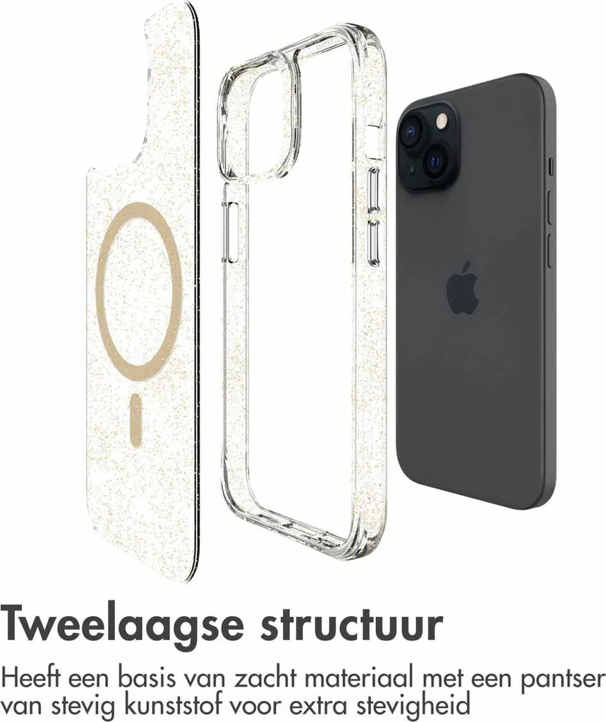 Custodia iPhone 15 MagSafe imoshion Glitter Oro - Trasparente e Robusta - 12