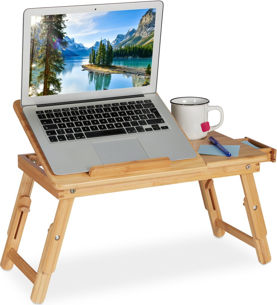 Relaxdays Laptoptisch, klappbarer Betttisch aus Bambus, Produktbild 