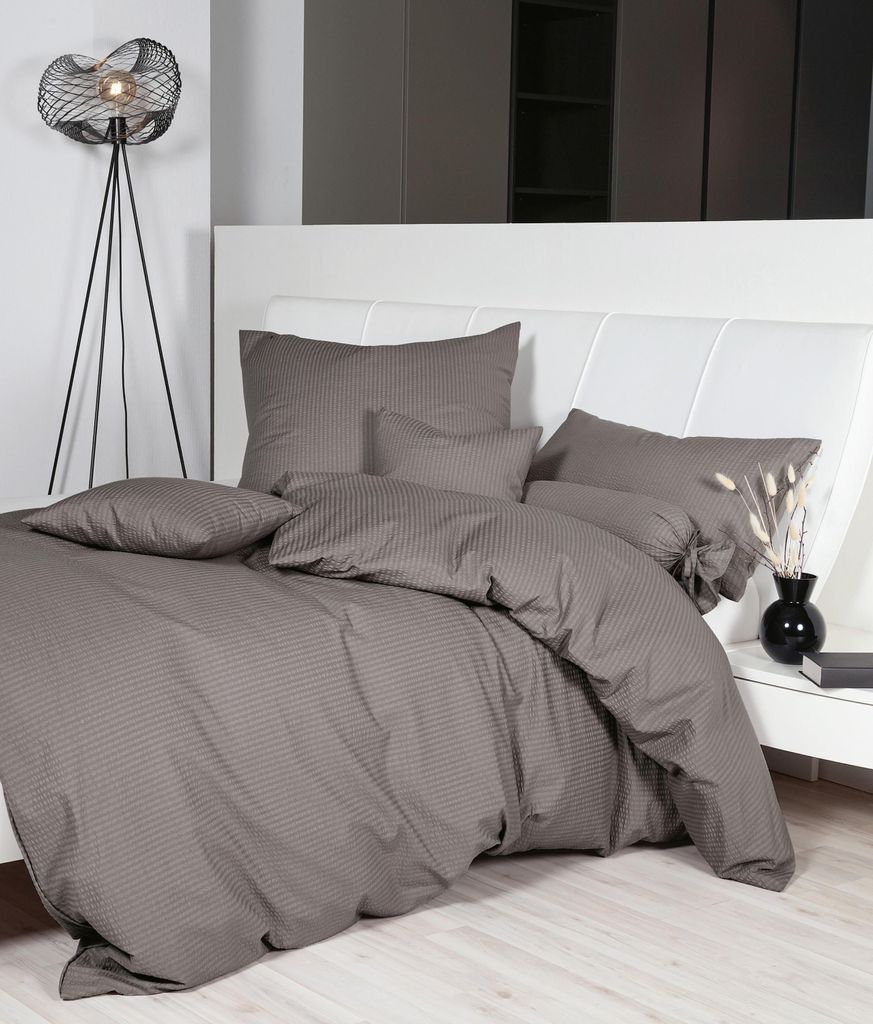 Janine Design Mako-Soft-Seersucker Bettwäsche-Garnitur PIANO 0125 Farbe vulkan Größe 240x220+2x80x80 cm