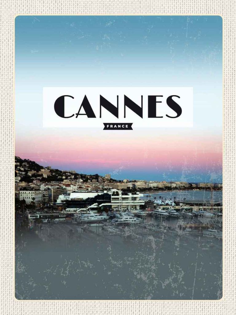 vianmo Holzschild 40x30 cm Cannes France Panorama Bild Bildmotiv Reisemotiv Straße Stadt