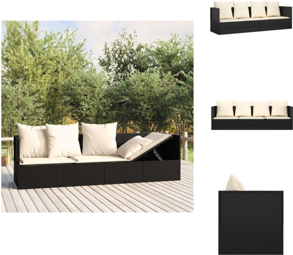 vidaXL Outdoor-Loungebett mit Kissen Schwarz Poly Rattan - Sonnenliegen
