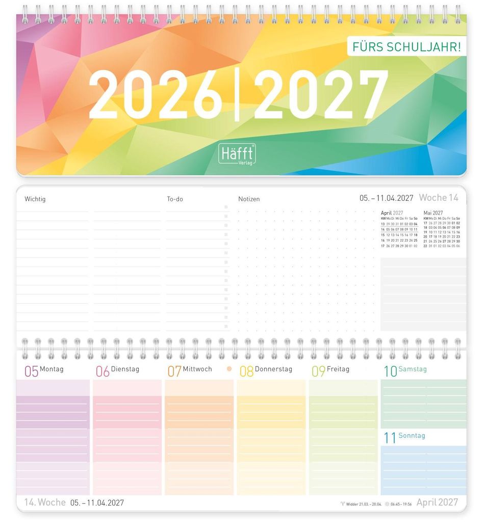 Häfft Tischkalender Schuljahr 2026/2027 / Rainbow Produktbild 