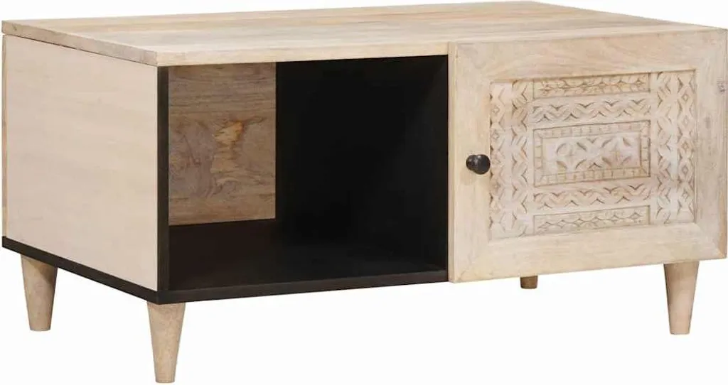 Tavolino da Salotto SYFAX™ Beige con Scaffale 80x50x40 cm | Design Moderno