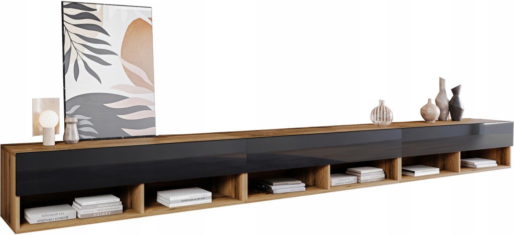 Meuble TV CALIBURI 300 – chêne wotan / noir brillant Image du produit 