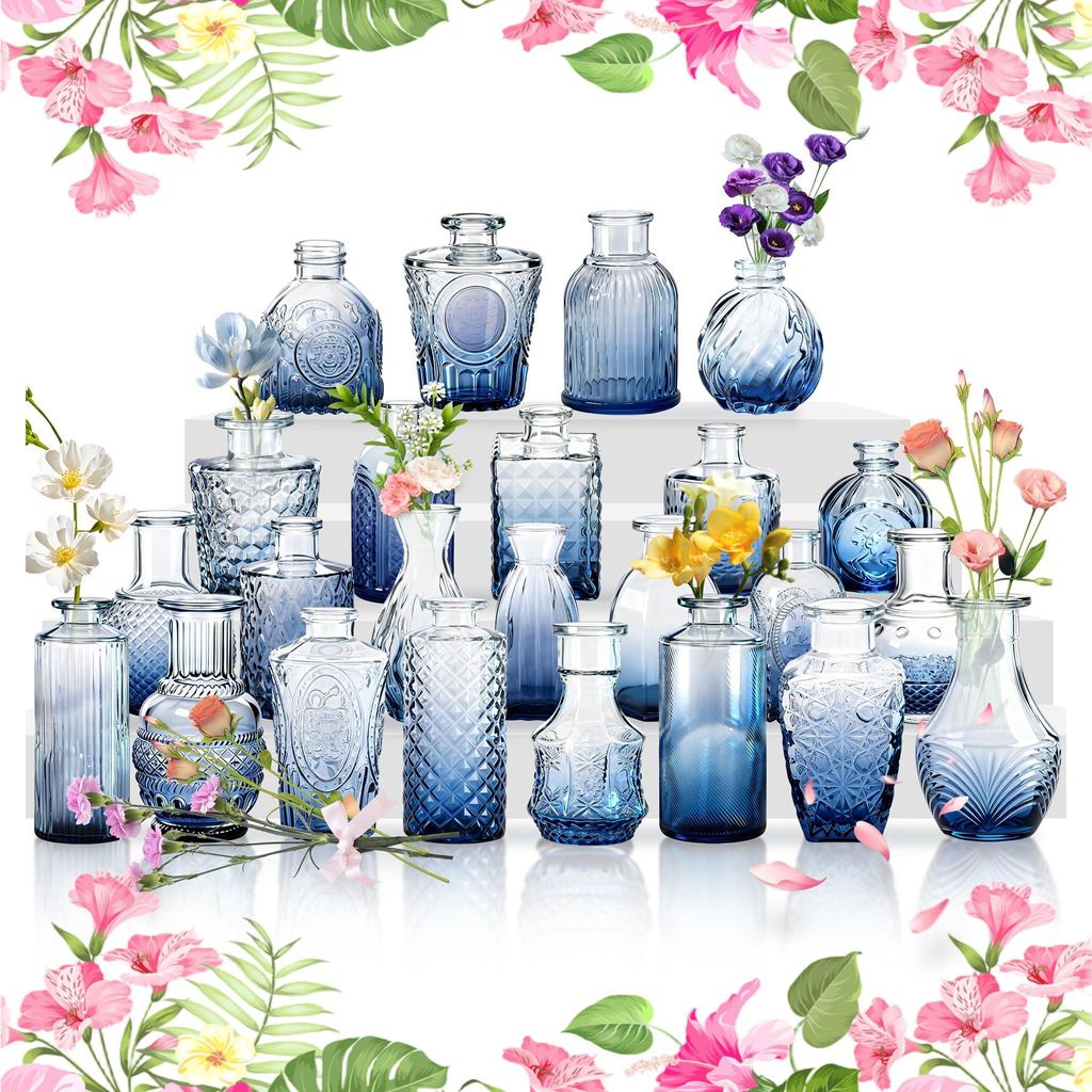 TWOLIIN Kleine Vasen für Tischdeko, Vintage Mini Blumenvasen, Glasvasen für Hochzeit, Babyparty, Wohnungsdeko, Kleine Dekovasen für Blumen Pflan...