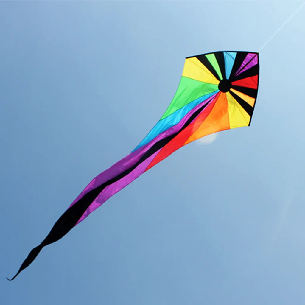 Cerf-volant arc-en-ciel delta en polyester avec longue queue de 7m
