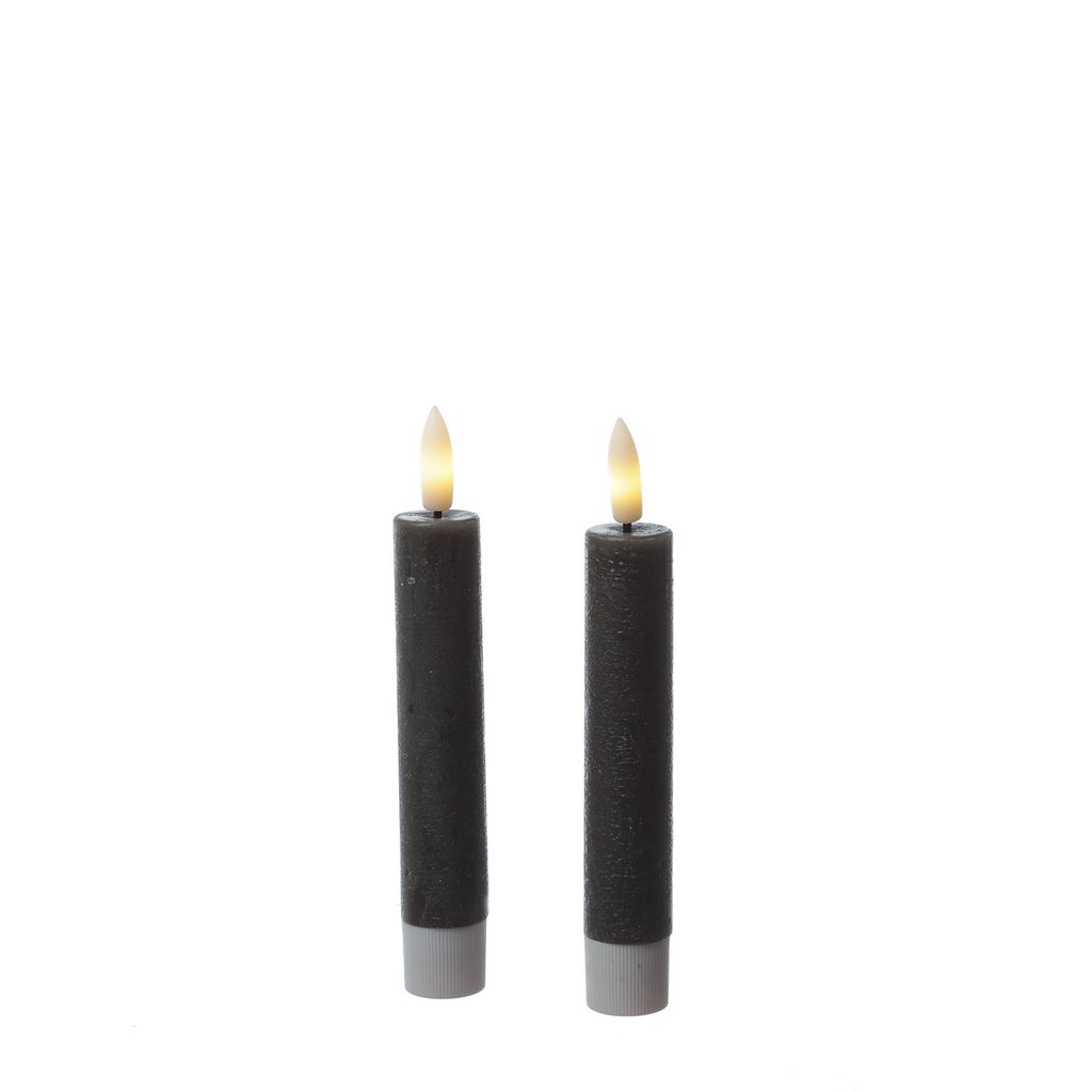 LED Stabkerzen LINA - Rustik-Optik - Echtwachs - 3D Flamme - H: 14cm - Timer - grau - 2er Set