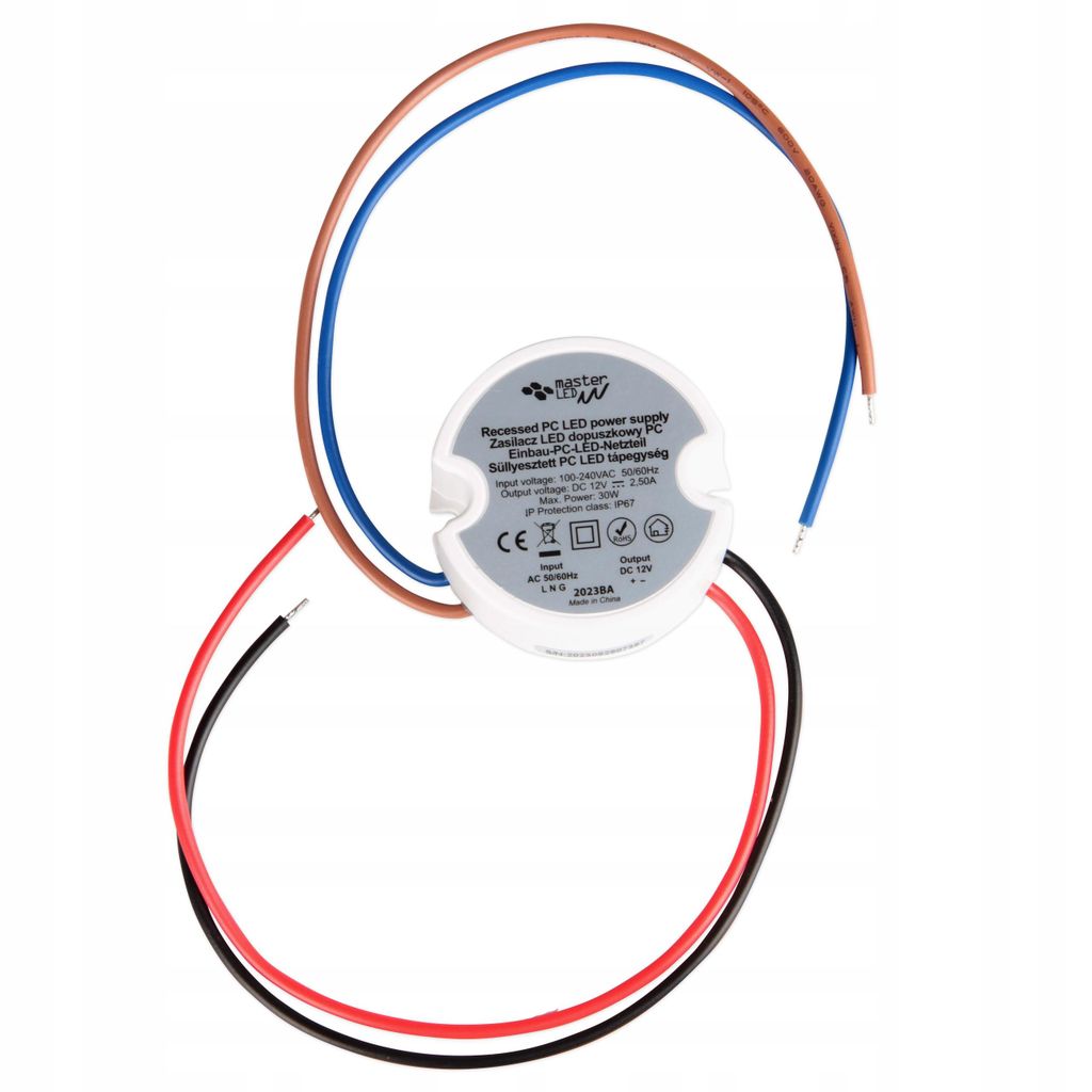 MasterLED LED Netzteil Unterputz 12V DC 10W 0,83A IP67 Mini Trafo für Schalterdosen Feuchtraum geeignet
