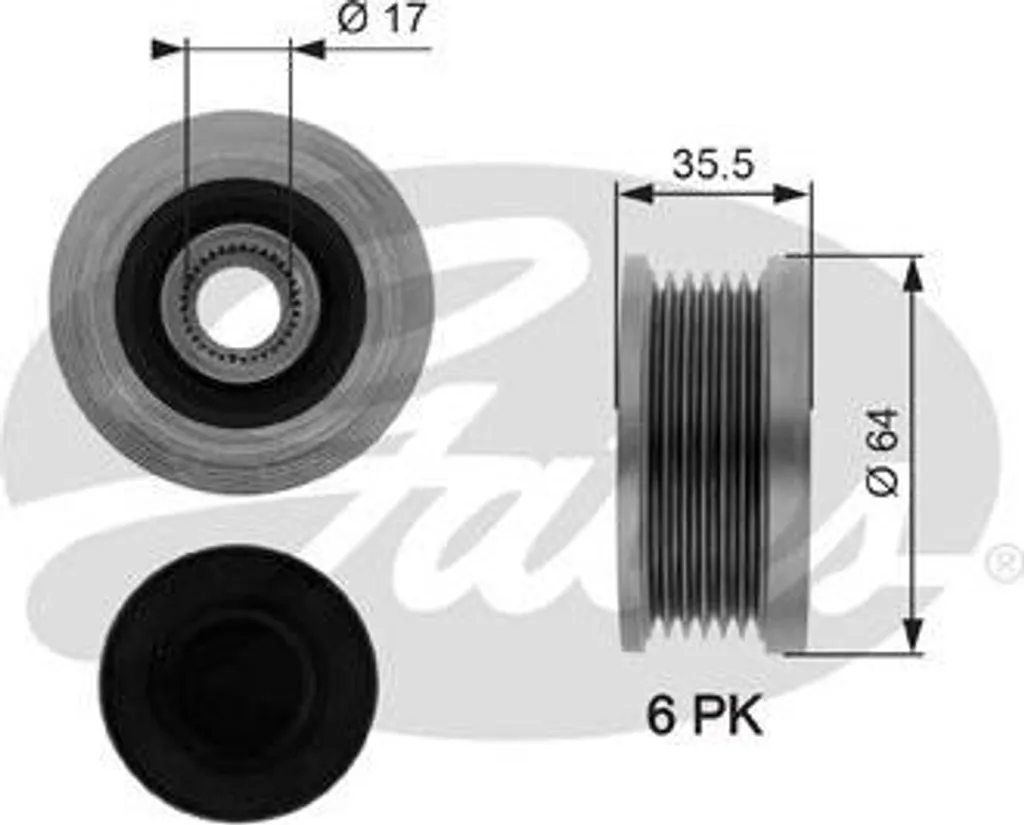 GATES OAP7073 Ruota libera alternatore OE 3732227010 compatibile con Elantra, Highway, i30, Santa Fe, Trajet, Tucson, Carens, Cerato, Sportage