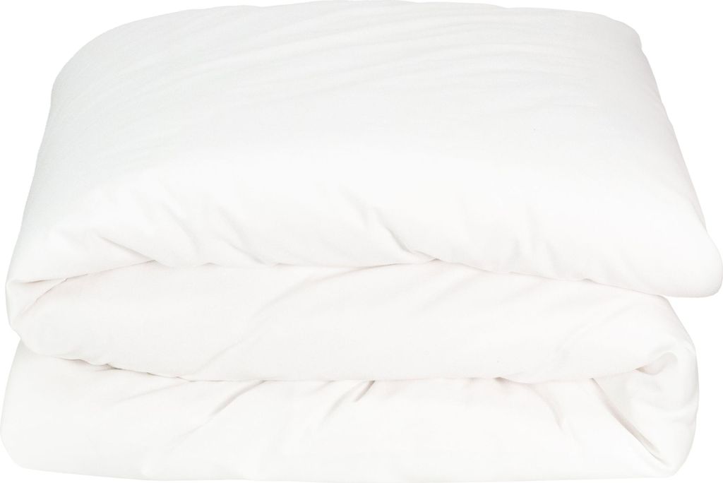 A white duvet folded in half, with another fold creating a layered effect.