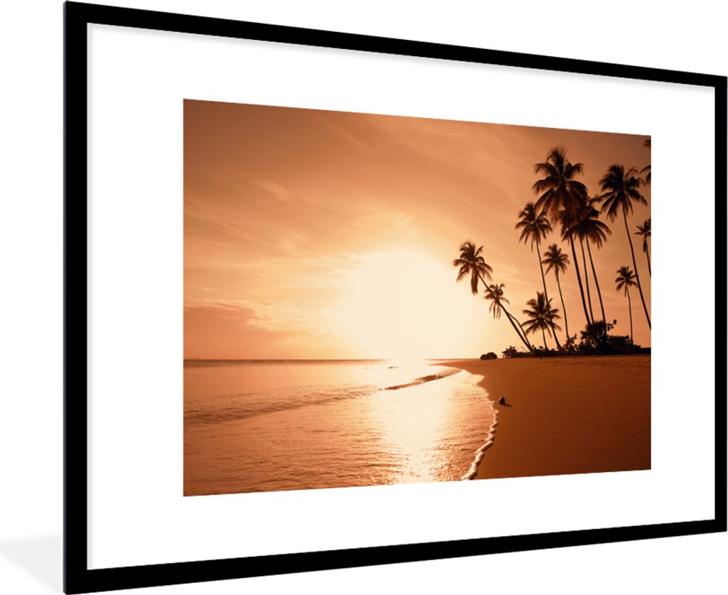 MuchoWow Gerahmtes Poster Sonnenuntergang - Tropisch - Palme - Strand - Meer 90x60 cm - Poster mit Schwarzem Bilderrahmen Wandposter Rahmen Foto ...
