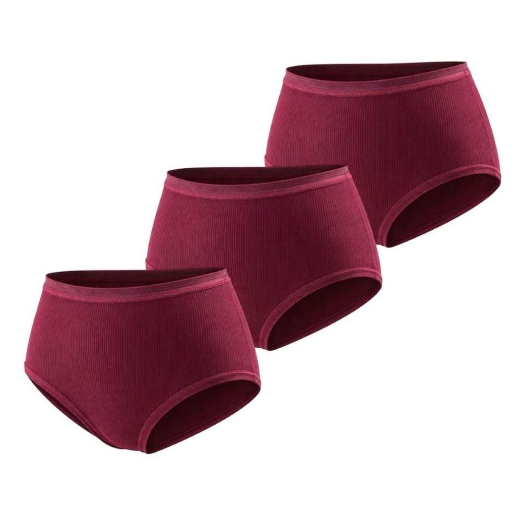 TOKER COLLECTION Hipster Damen Slip (Packung, 3er Pack) gerippt, Farbe Bordeaux, Größe M