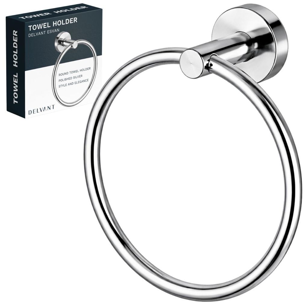 Delvant ESVAN Handtuchhalter Ring rund Edelstahl silber chrom drehbar Wandmontage Handtuchring Bad Küche Halterung Badezimmer Zubehör