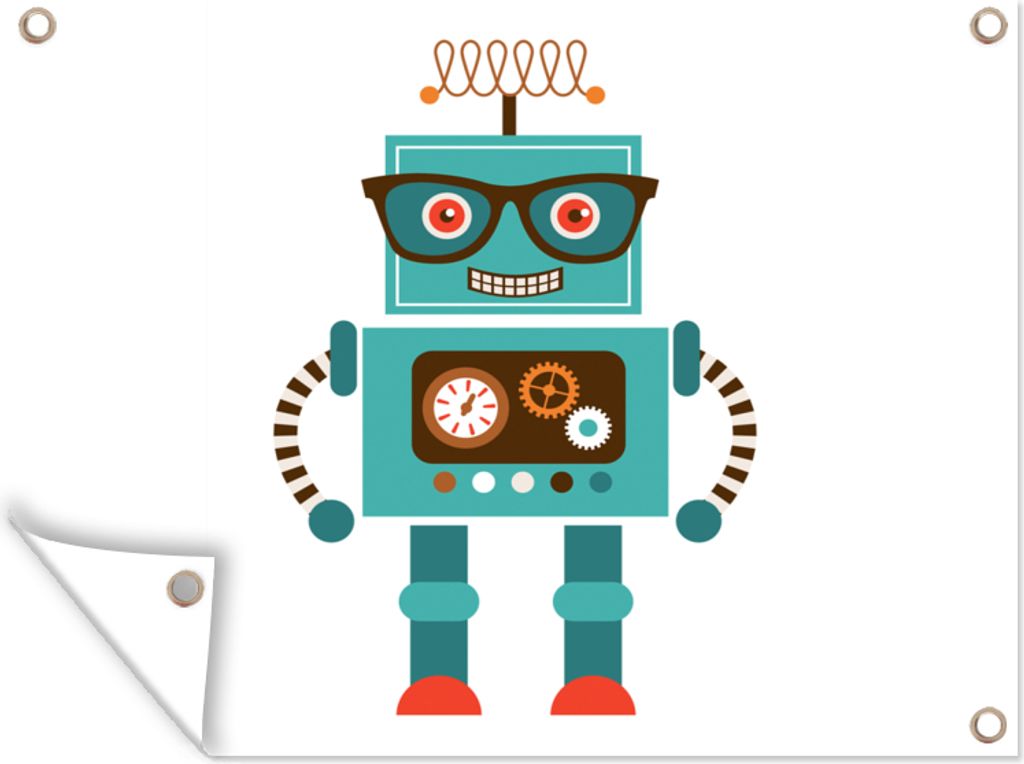 MuchoWow 40x30 cm Outdoor-Poster Gartendeko Sichtschutz Garten Poster für den Garten Roboter - Schutzbrille - Zahnräder - Gesicht - Jungen - Ki...
