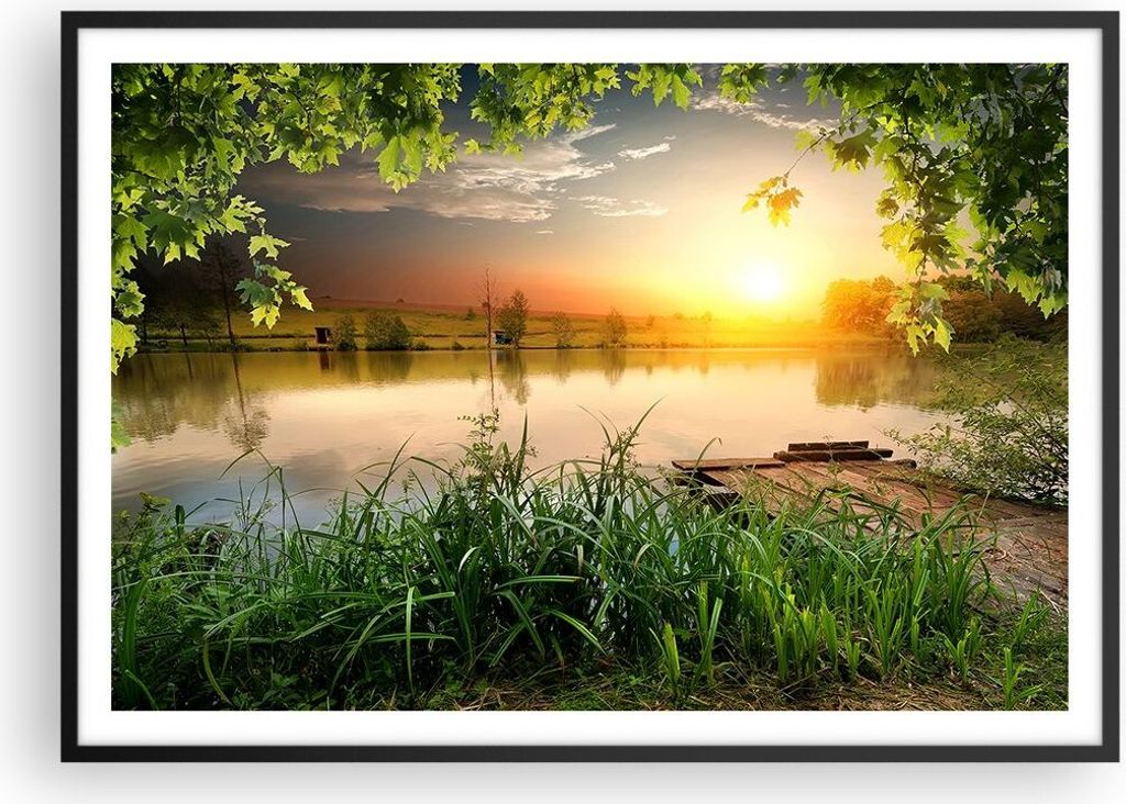 Gerahmtes Poster - Schwarzer Rahmen - Brücke See - 100x70 cm - Wand Bild - Wanddeko - Wandbilder - Kunstposter - Wandposter - Bilderrahmen - Bilde...