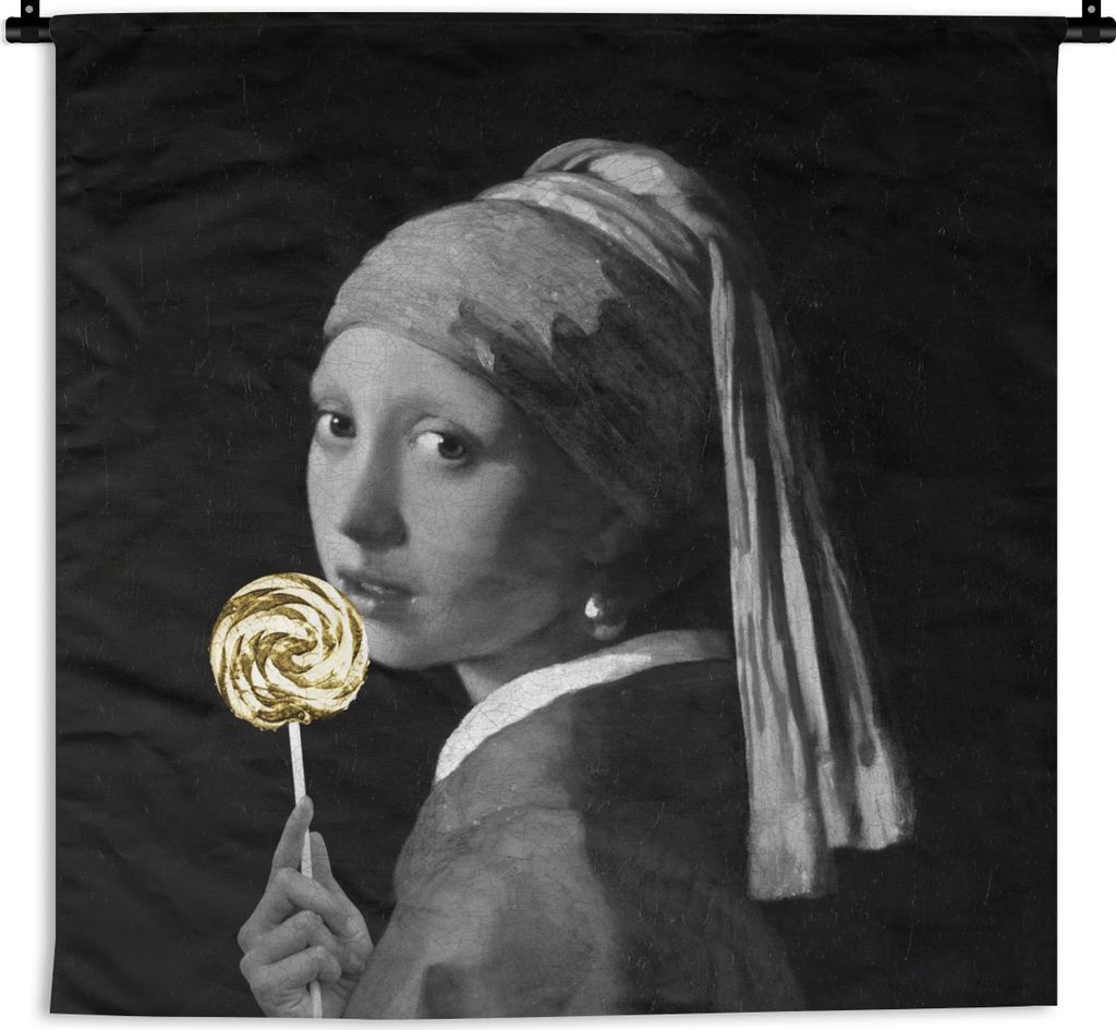 MuchoWow Wandteppich Wandbehang Das Mädchen mit dem Perlenohrring - Vermeer - Süßigkeiten 150x150 cm Tapisserie Dekoration Wandtuch - Wohnacce...