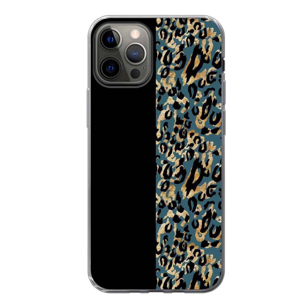 MuchoWow Handyhülle Schutzhülle Hülle für iPhone 13 Pro Pantherdruck - Gold - Pelz Silikon Softcase Handy Hülle - Handy-Tasche