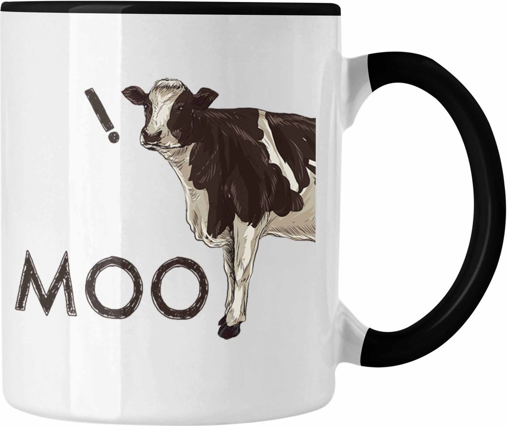 Trendation - Moo Kuh Tasse Geschenk für Landwirt Bauern Geschenkidee Geburtstag Lustiger Spruch (Schwarz)