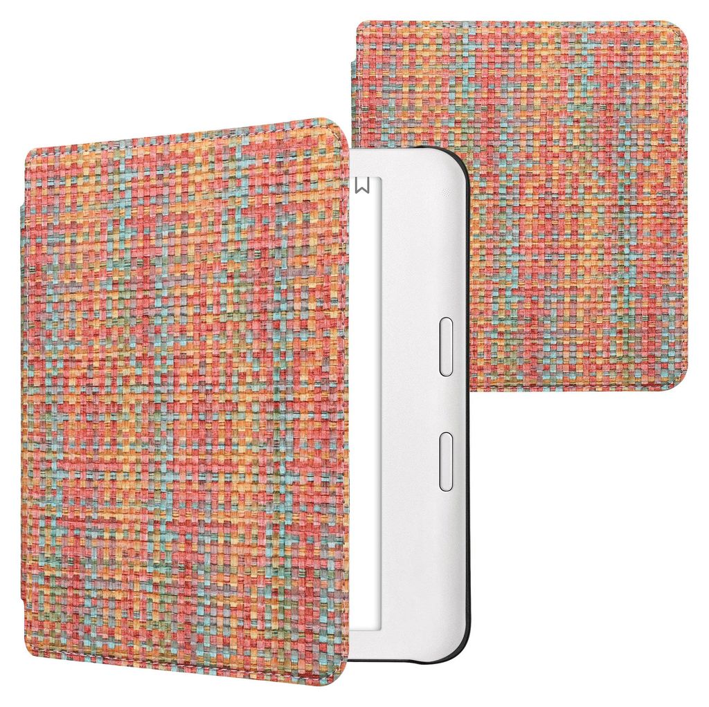 kwmobile Klapphülle kompatibel mit Kobo Kobo Libra Colour / Tolino Vision Color Hülle - eReader Case - Farbenfroh karriert Gelb Rot Grün