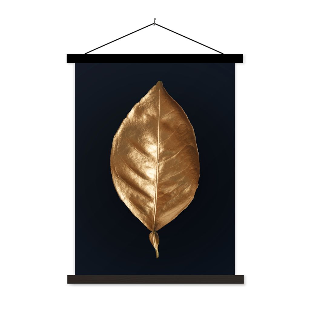 MuchoWow Textilposter Blätter - Chic - Gold - Pflanzen - Schwarz 120x160 cm mit schwarzem Rahmen - Magnetischer