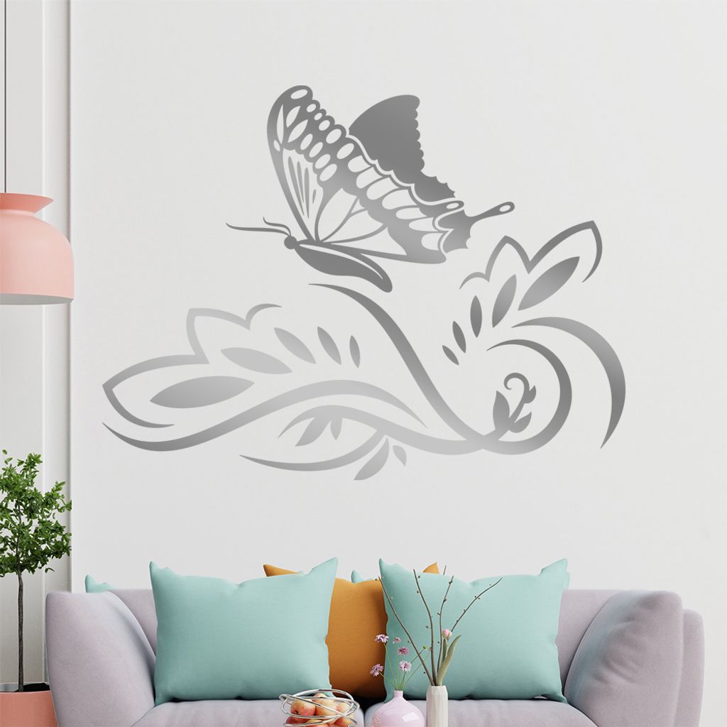 Großer Falter Blüten Wandtattoo in 6 Größen - Wandaufkleber Wall Sticker - Dekoration, Küche, Wohnzimmer, Schlafzimmer, Badezimmer