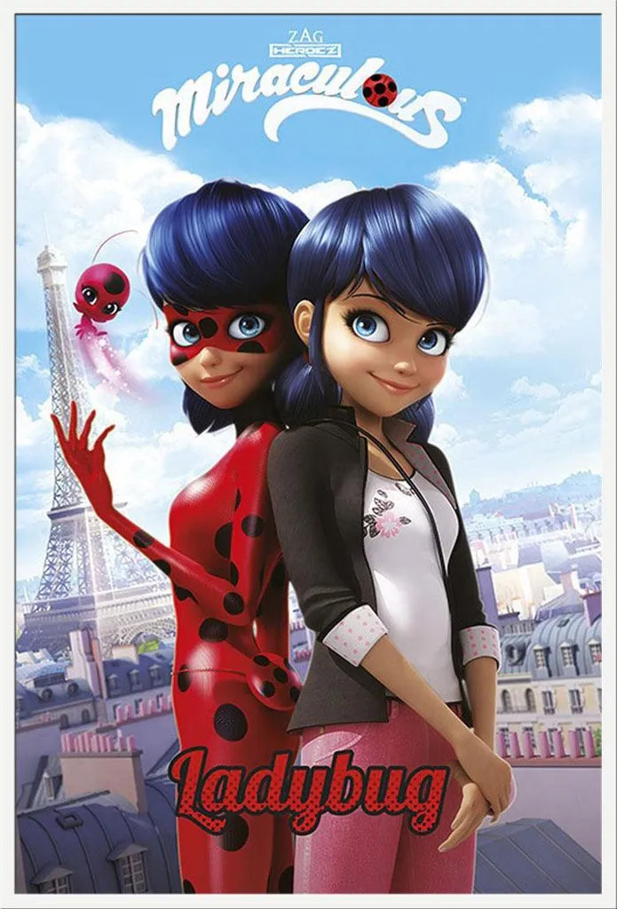 Poster Miraculous Marinette encadré sous vitre acrylique cadre blanc