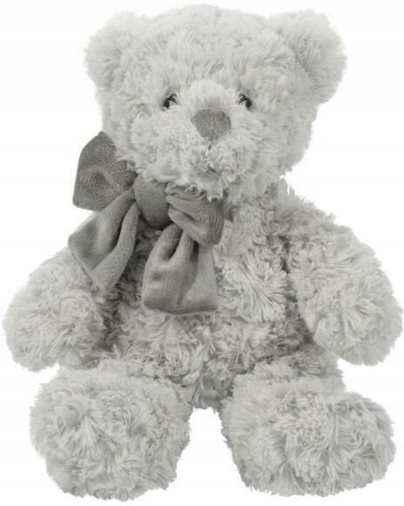 Plüschbär Charlie, grau, 33 cm, mit Schleife