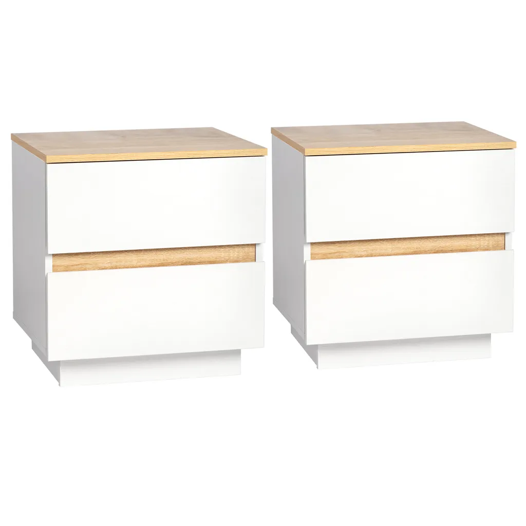 Table de Chevet Blanche avec Tiroir de Rangement, Lot de 2 Pièces FCH
