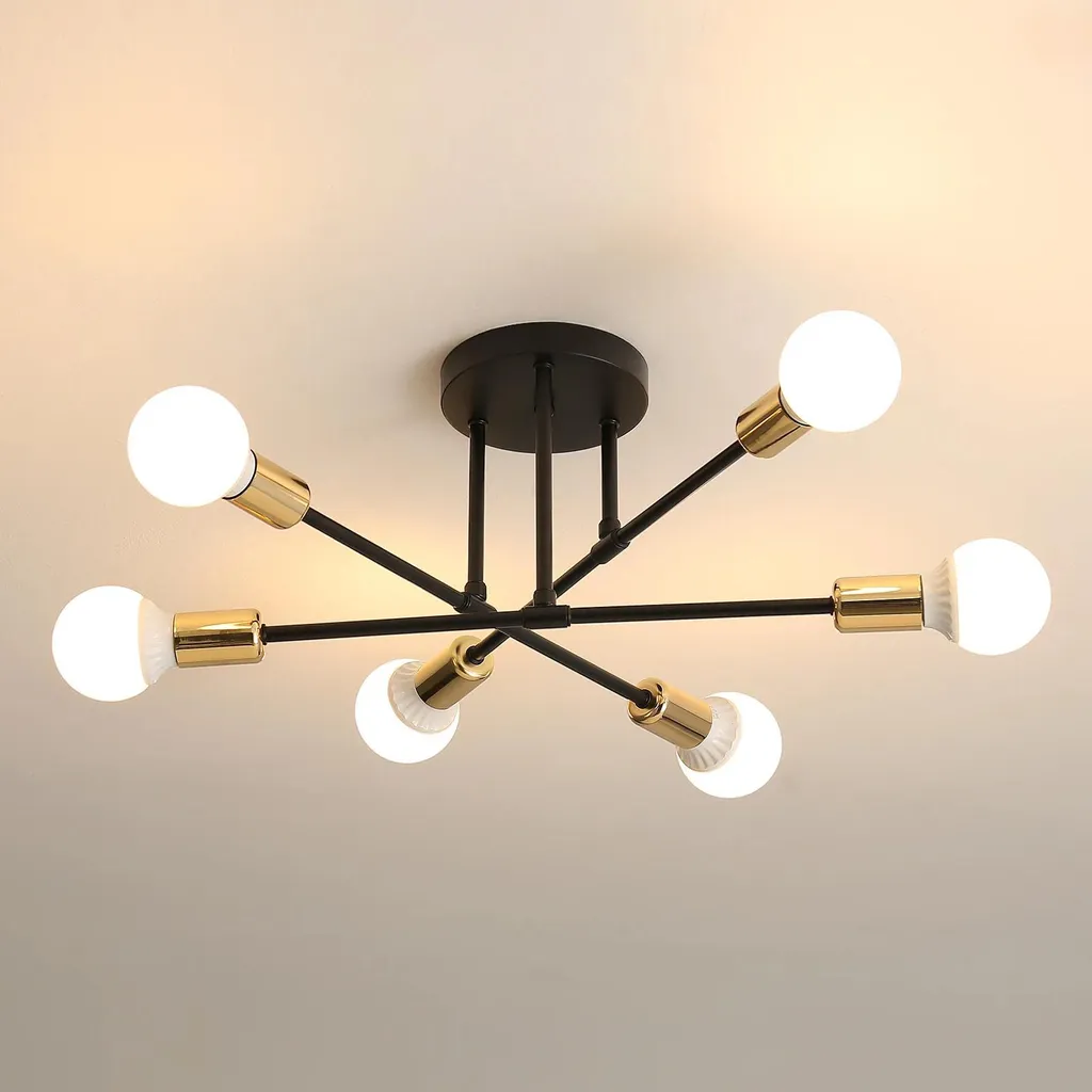 Lustre plafonnier vintage style industriel 6 lampes E27 métal noir mat