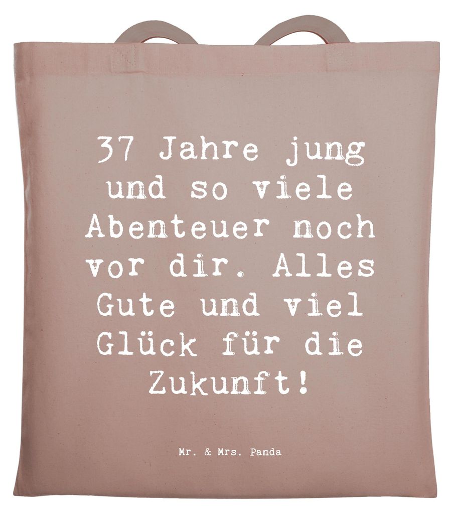 Mr. & Mrs. Panda Stoffbeutel Spruch 37. Geburtstag Abenteuer - Braun Pastell - Geschenk, Tasche, Alter, Happy Birthday, Jutebeutel, liebevoll, Gebu...