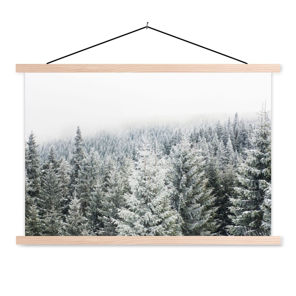 MuchoWow Textilposter Wald - Schnee - Winter - Jahreszeiten - Tannenbaum 60x40 cm mit holzfarbenen Rahmen - Bilder